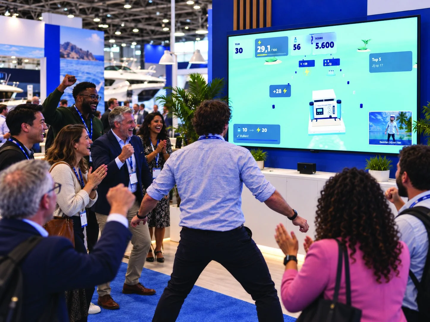 Interactieve watergame op een bootbeurs