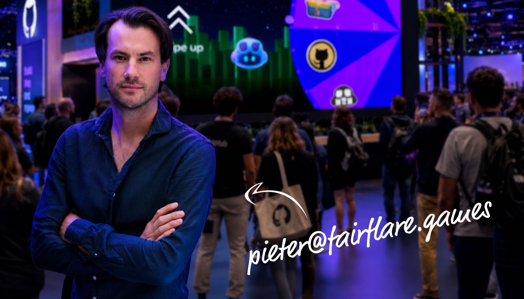 Pieter van FairFlare op een beurs
